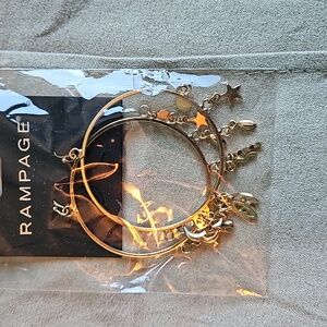 Rampage gold hoop earrings Wiccan occult symbols